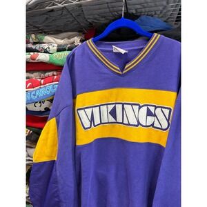 Vintage NFL Minnesota Vikings Sweatshirt Purple Gold V-Neck Spellout Mens XL 2XL